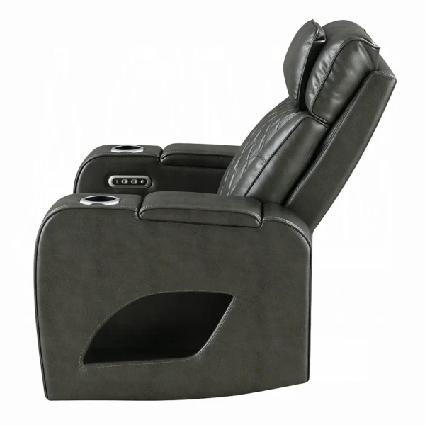 Gray Power Motion Recliner with Power Headrest USB Wireless Charger & LED