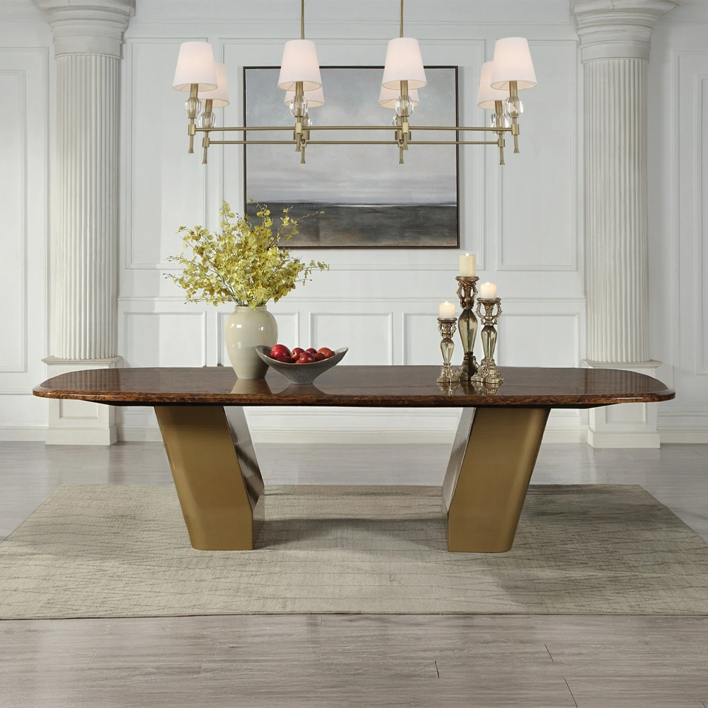Jamonica Glossy Wood Top Dining Table By Acme | Mobilia Cleopatra 3 Glossy Wood Top Dining Table