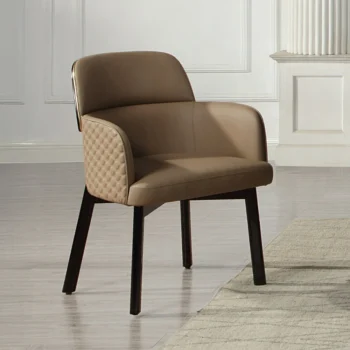 Beige Leather Dining Arm Chair