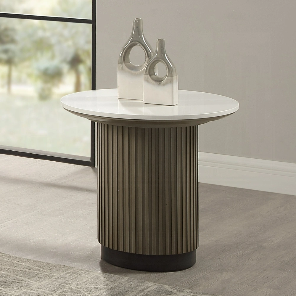 Clayten Round End Table With Engineered Top By Acme | Mobilia Cleopatra 3 Round End Table with Engineered Top
