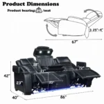 Ephron Black Leather Modern Motion Sofa with Power Reclining by ACME - Image 5