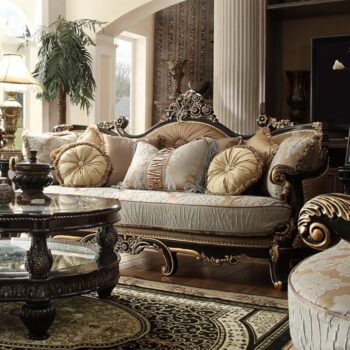 Black Enamel & Gold Finish Traditional Sofa HD-551 By Homey Design