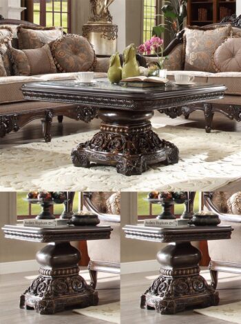 Dark Red Mahogany 3 PCs Coffee Table Set HD-1122 By Homey Design