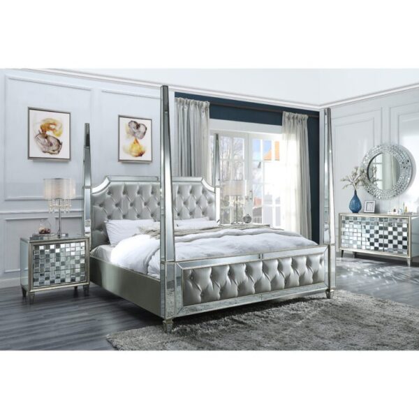 Silver & Mirror Finish 5 PCs Eastern King Bedroom Set HD-6001 By Homey Design - Image 3