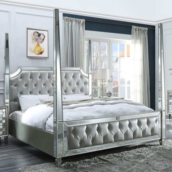 Silver & Mirror Finish 5 PCs Eastern King Bedroom Set HD-6001 By Homey Design - Image 4