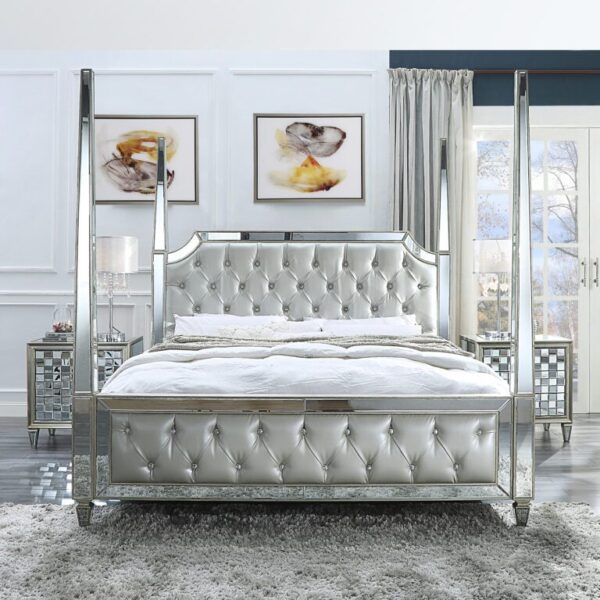 Silver & Mirror Finish 5 PCs Eastern King Bedroom Set HD-6001 By Homey Design - Image 7