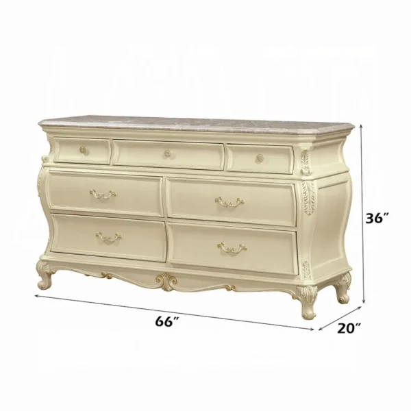 Pearl white 7 Drawer Dresser with Granite Top