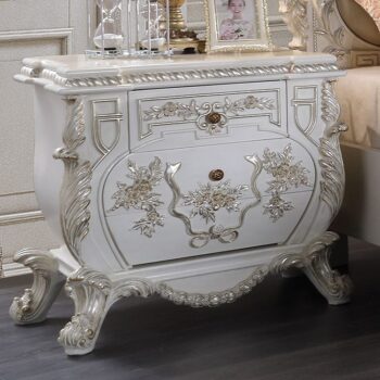 White & Cream Pearl Nightstand Traditional Homey Design HD-1807