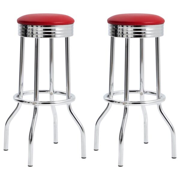 Theodore Upholstered Top Bar Stools Red and Chrome (Set of 2) 2299R By Coaster Furniture - Image 2