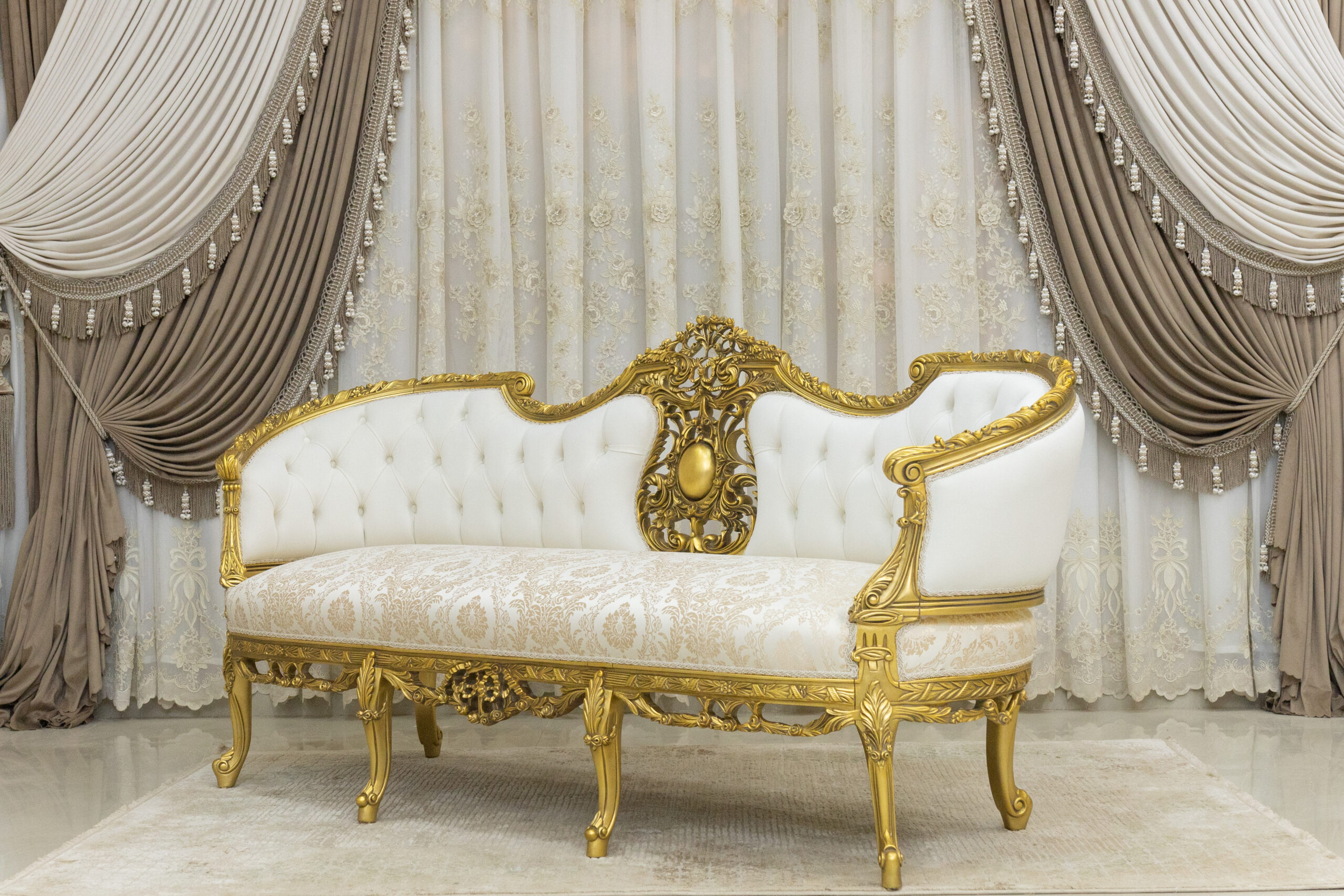 Handmade Gold Ivory Paris Sofa | Mobilia Cleopatra 3 Handmade Gold Ivory Paris Sofa - Image 1