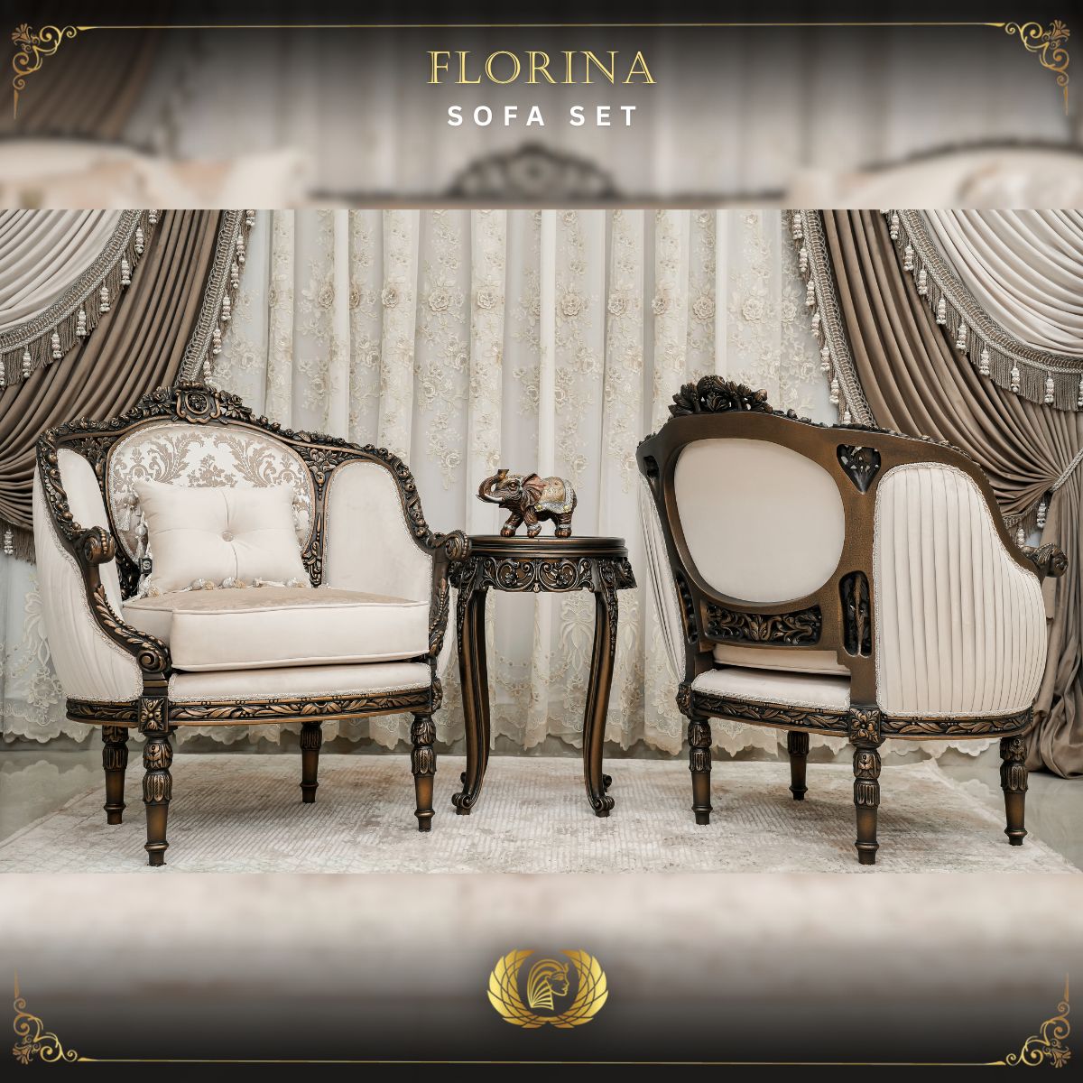 Handmade Florina Bronze Beige Chair | Mobilia Cleopatra 3 Handmade Florina Bronze Beige Chair - Image 1