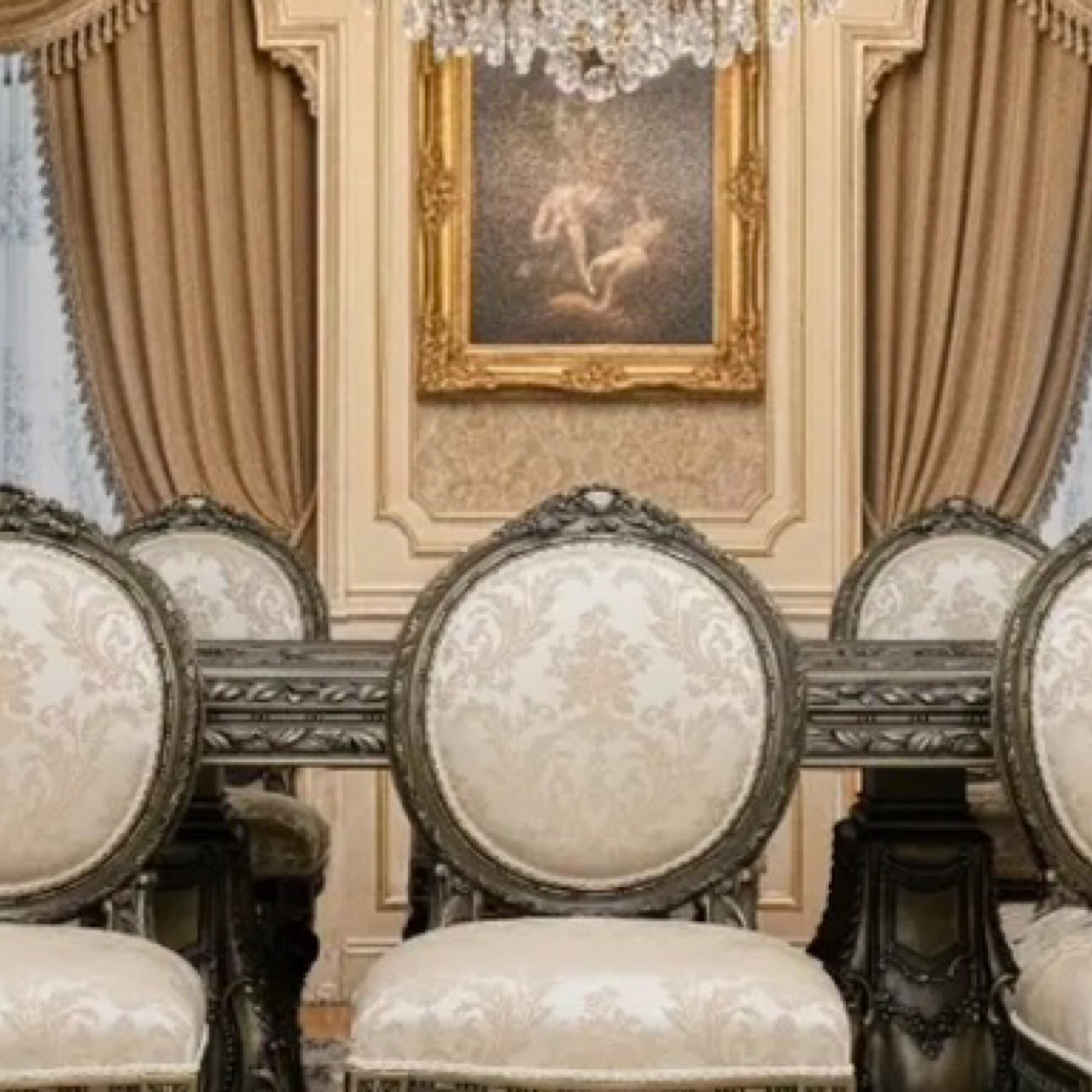 9Pcs Handmade Florina Bronze Beige Dining Set | Mobilia Cleopatra 3 9PCS Handmade Florina Bronze Beige Dining Set - Image 1