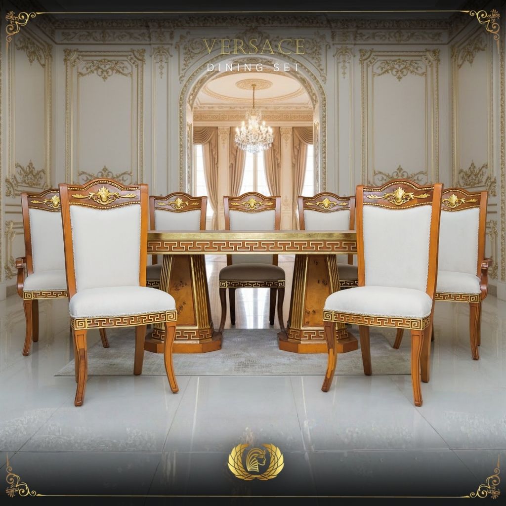 9Pcs Handmade Brown Gold Versace Dining Set | Mobilia Cleopatra 3 9PCS Handmade Brown Gold Versace Dining Set - Image 1