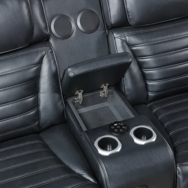 Ephron Black Leather Power Motion Recliner Loveseat with Console by ACME - Image 4