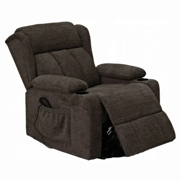 Lusio Brown Linen Power Recliner Lift Chair & Cup Holder by ACME - Image 3