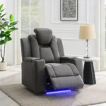Gray Leather Power Headrest Recliner