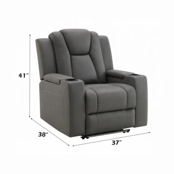 Leuco Gray Leather Power Headrest Recliner by ACME - Image 8