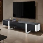 Leknes Tv Stand Console Black w/ Silver Frame By Furniture Of America
