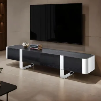 Leknes Tv Stand Console Black w/ Silver Frame By Furniture Of America