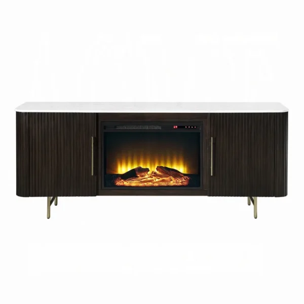 Clayten Espresso Server with Marble Top & Fireplace by ACME - Image 2