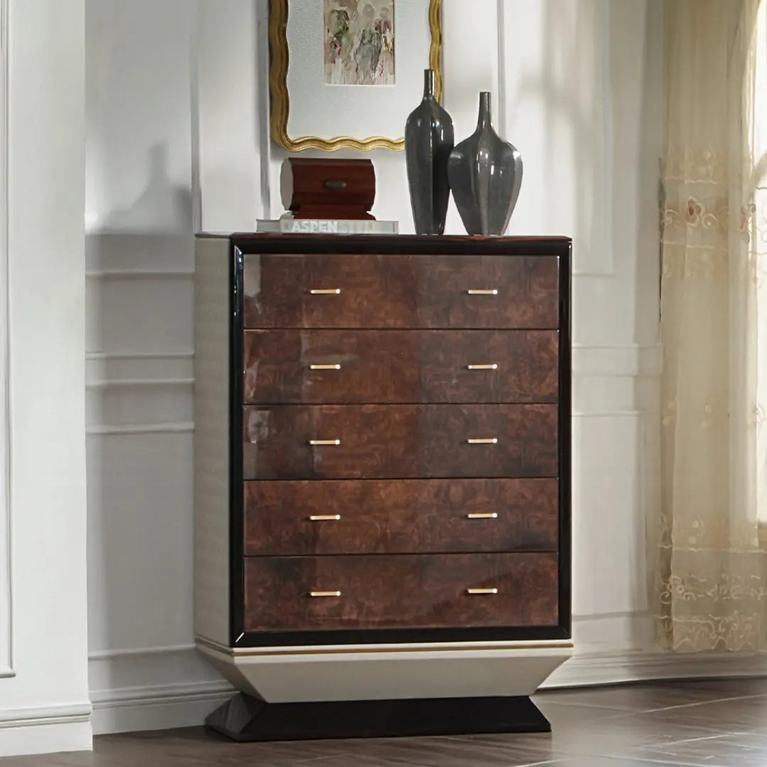 Jamonica Walnut Wood 5 Drawer Chest By Acme | Mobilia Cleopatra 3 Walnut Wood 5 Drawer Chest