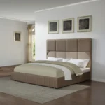 Beige Leather Upholstered Bed Eastern King