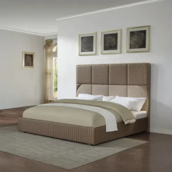 Beige Leather Upholstered Bed Eastern King