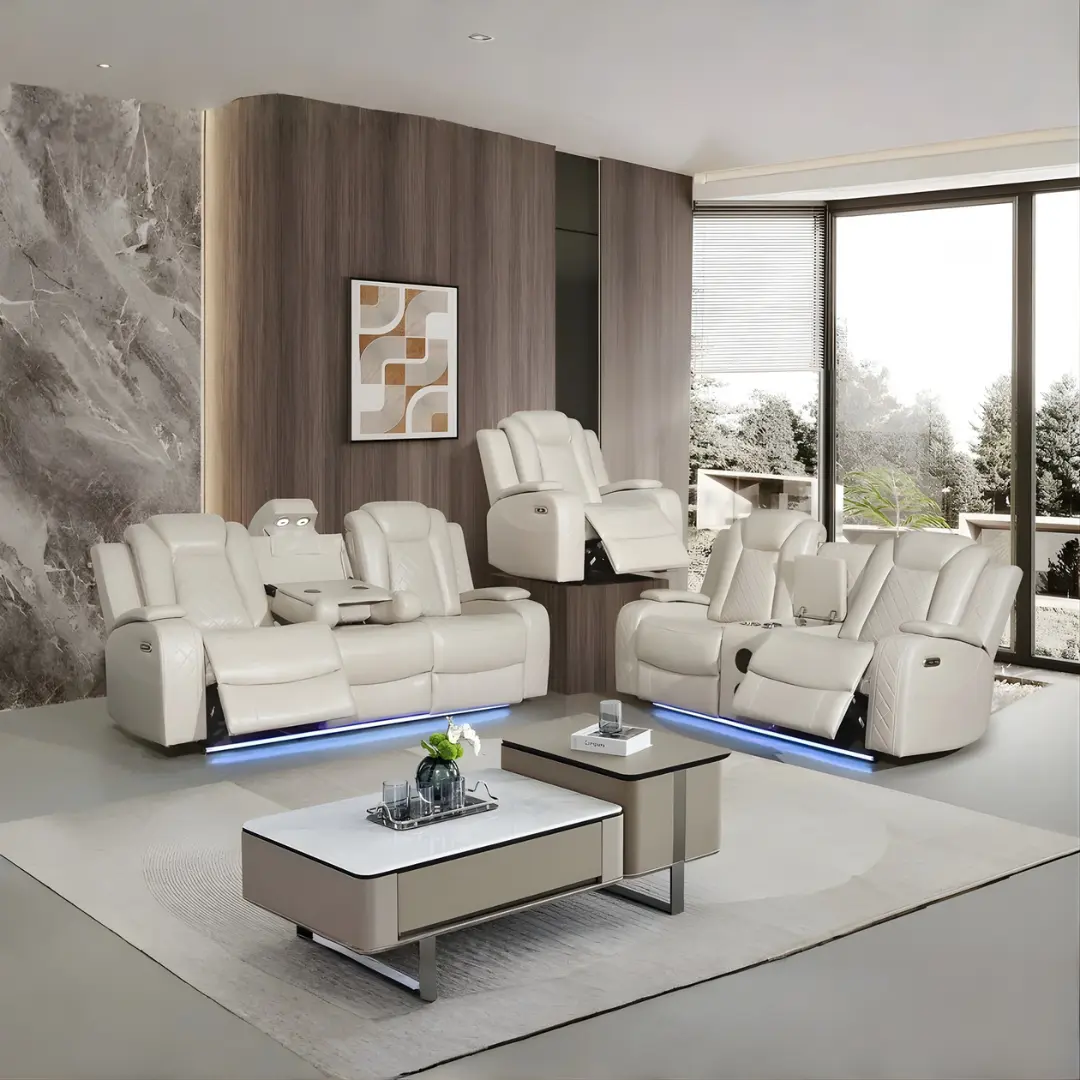 Beige Leather Recliner Chair By Mcferran | Mobilia Cleopatra 3 Beige Sofa