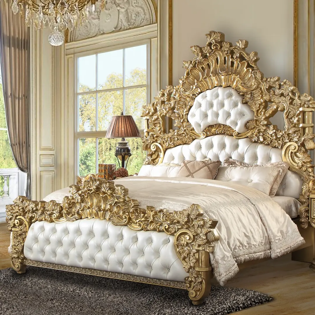 Bernadette White Leather Bed Eastern King By Acme | Mobilia Cleopatra 3 White Leather Bed Eastern King